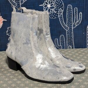 Osstone Leather Calf Hair Leopard Chelsea Boots Silver Men's Size 7.5